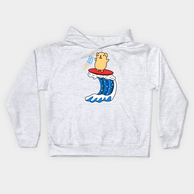 Dog On Surfboard Kids Hoodie by Sofia Sava